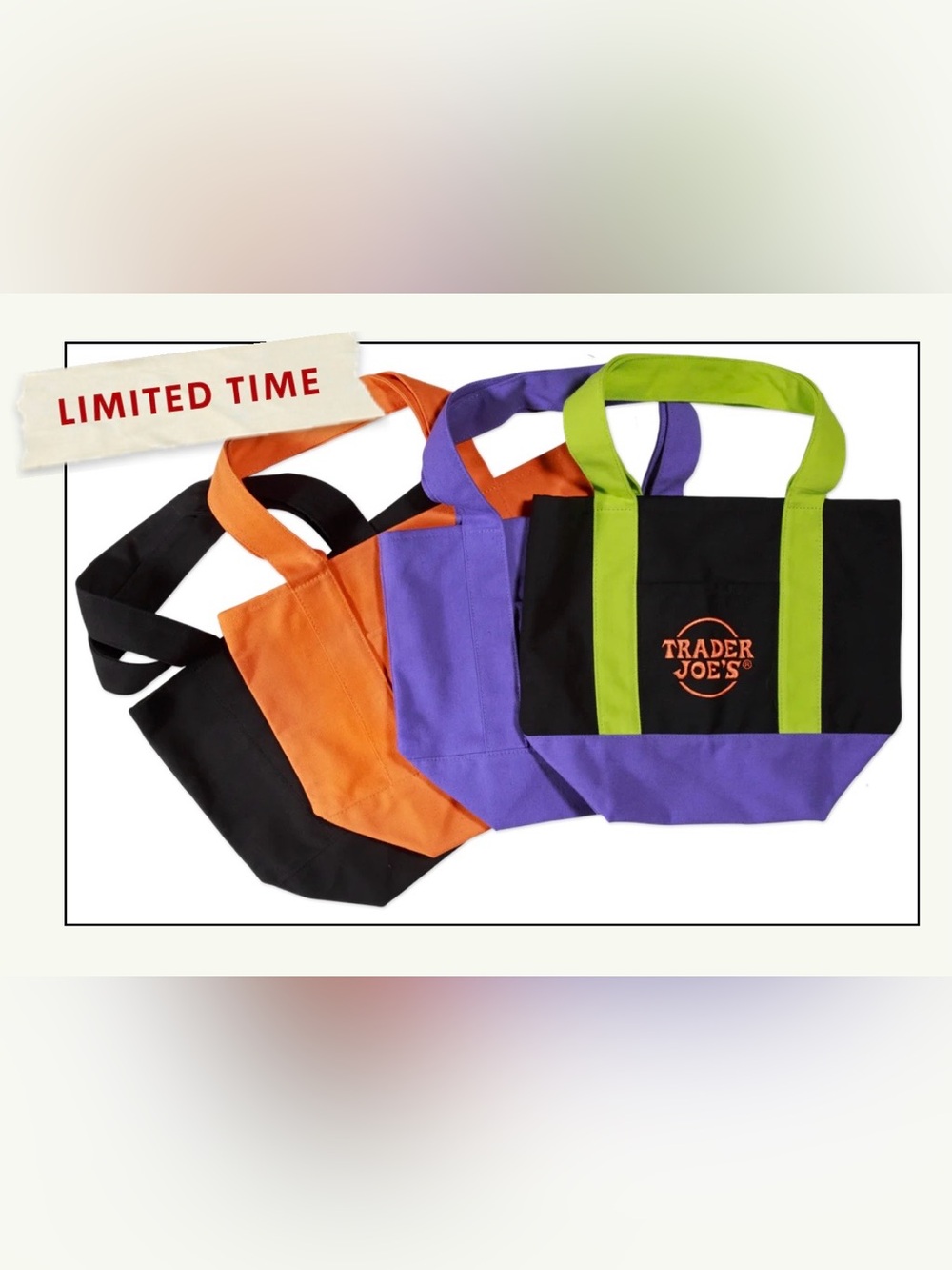 🆕 Trader Joe’s Trick or Treat Mini Canvas Tote Bags Halloween Set of 4